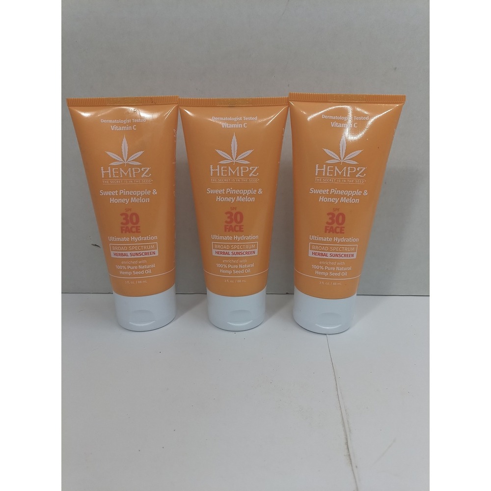 3x Hempz Sweet Pineapple & Honey Melon SPF 30 Face Herbal Sunscreen 3 oz